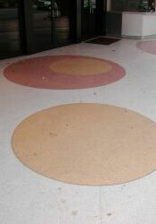Colored circles in the entrance floor of the Villa Theatre