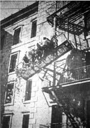 Stars of 'Mad, Mad, Mad, Mad World,' which opens tonight at the Villa Cinerama Theater, teeter precariously on a fire escape as money falls to the ground.