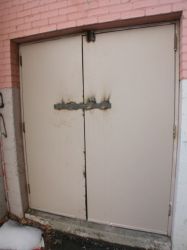 This back door of the Villa Theatre has been welded shut because of vandals.
