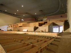Remodeling in the Villa Theatre auditorium, from the side look towards the back