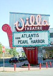 'Atlantis', 'Pearl Harbor', and the Dolby Digital logo on the Villa Theatre's sign in 2001